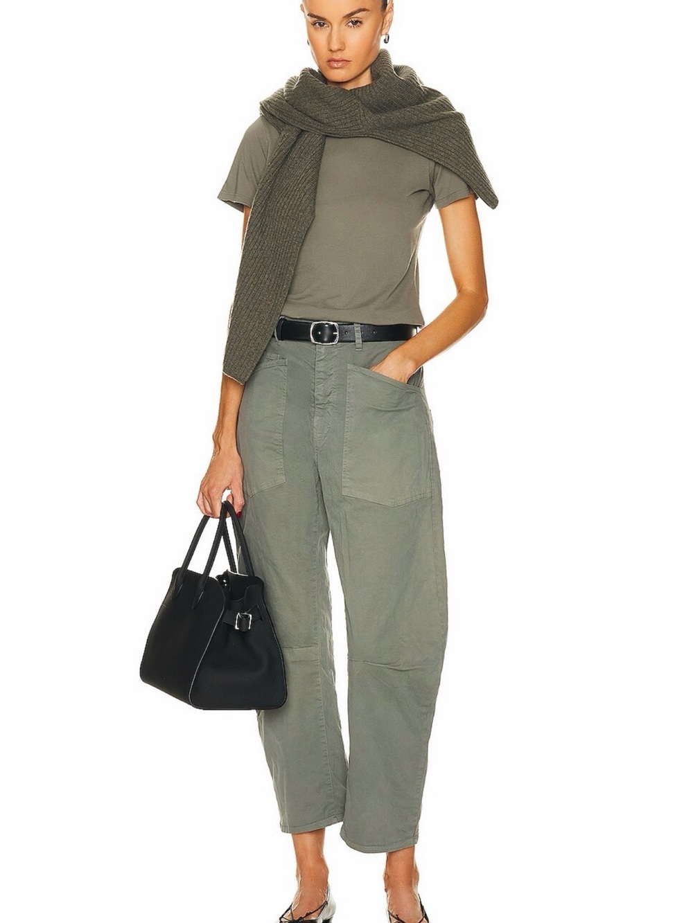 Nili Lotan Olive Straight-Leg Utility Pants